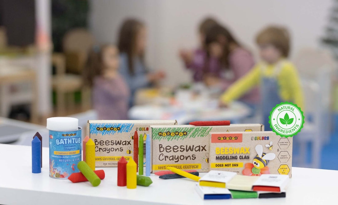Creativitate naturală pentru cei mici: Creioane colorate ecologice și plastilina din ceară naturală de albine