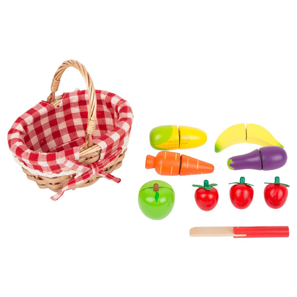 Coș de cumpărături cu fructe tăiate, Small Foot, 15 piese, 3 ani+