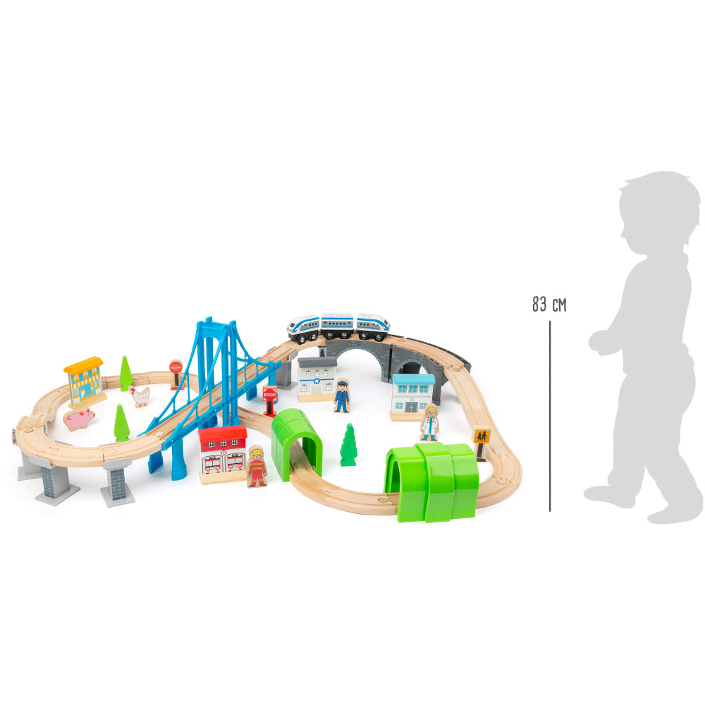 Circuit de tren din lemn, Small Foot, 60 piese, 3 ani+