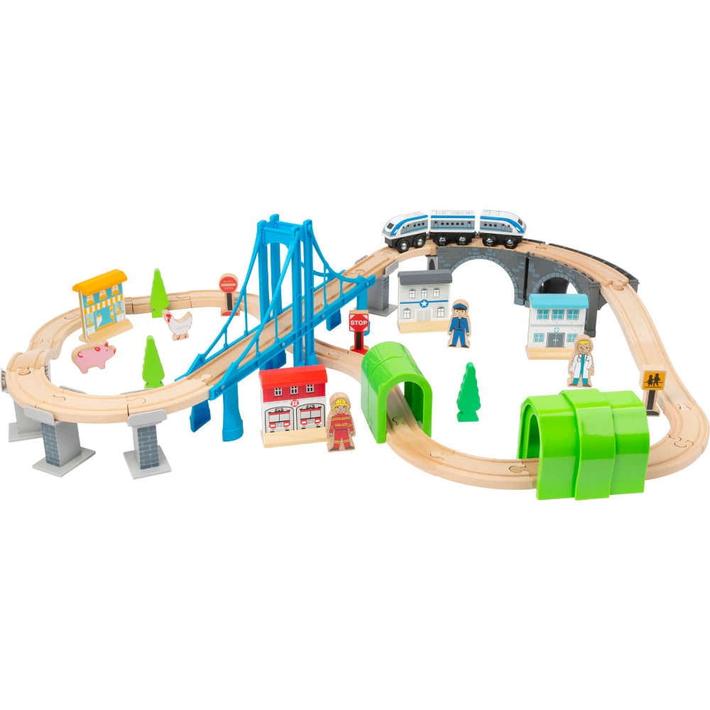 Circuit de tren din lemn, Small Foot, 60 piese, 3 ani+