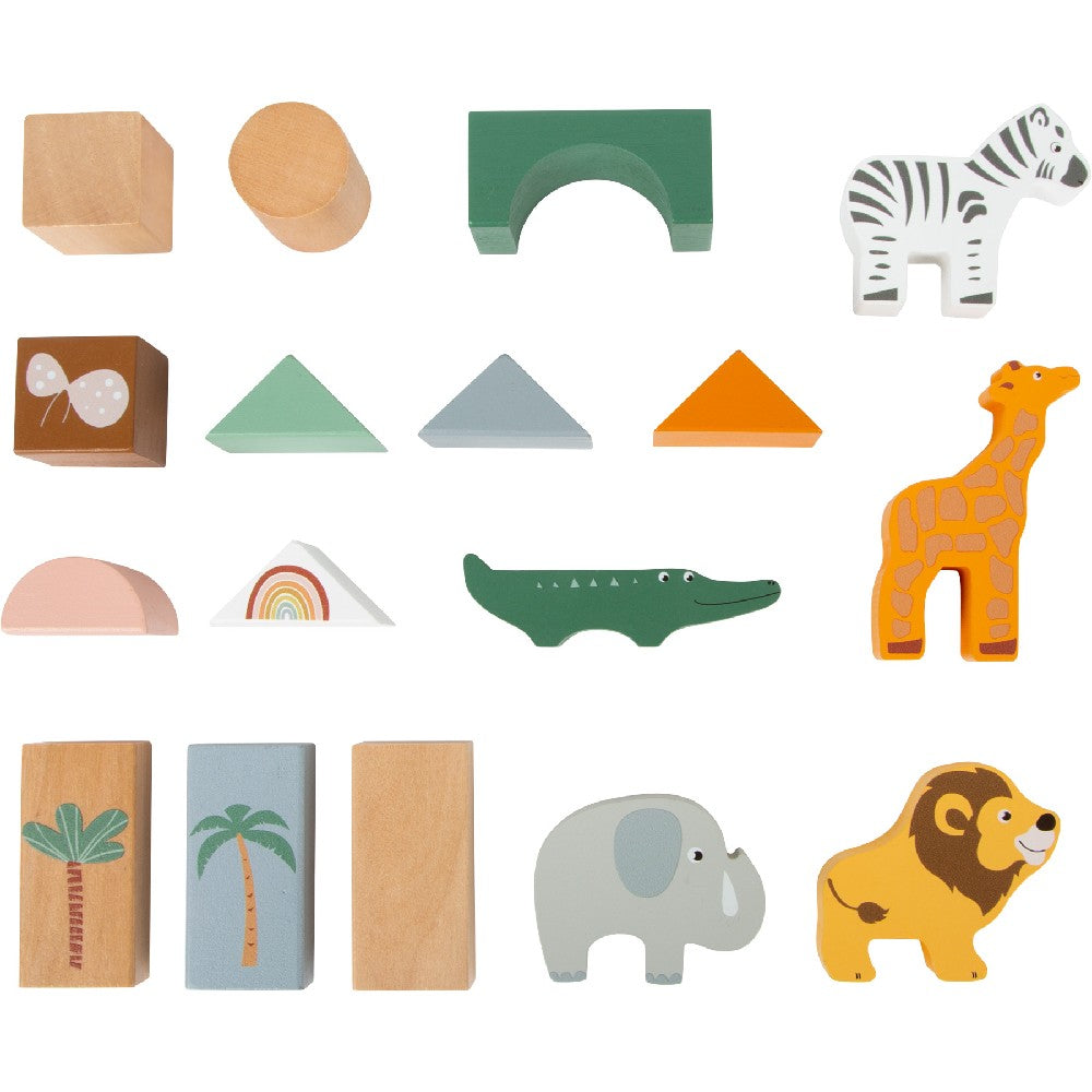 Cuburi de construcție din lemn, Small Foot, Safari, 50 piese, 12 luni+
