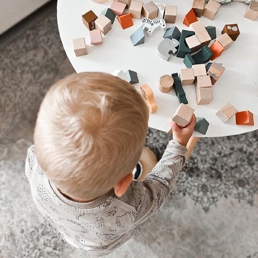 Cuburi de construcție din lemn, Small Foot, Safari, 50 piese, 12 luni+