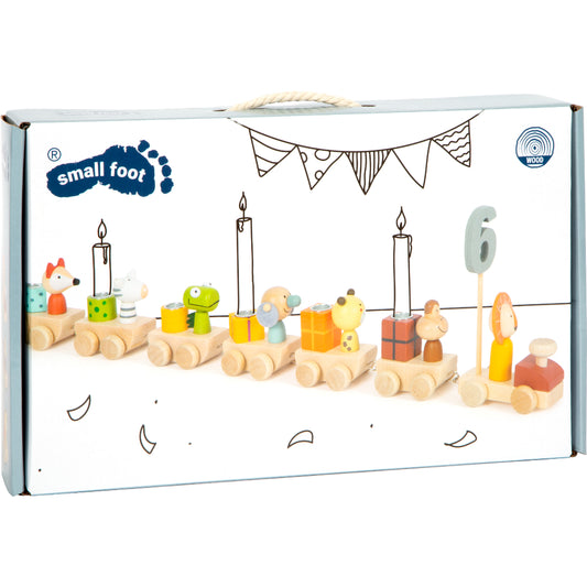 Tren aniversar din lemn cu animale, Small Foot, 16 piese, 18 luni+