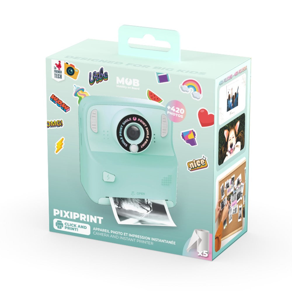 Aparat foto-video instant digital pentru copii, Pixiprint, MOB Paris, Turcuaz