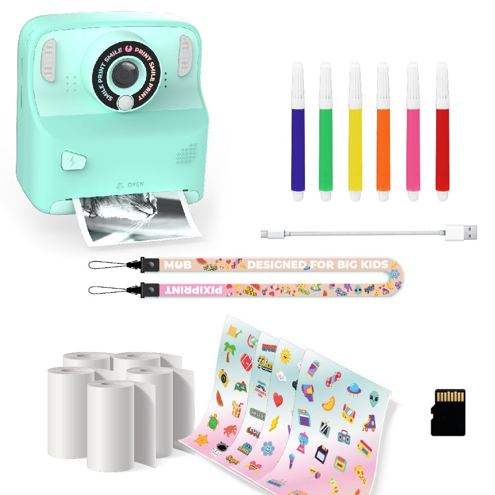 Aparat foto-video instant digital pentru copii, Pixiprint, MOB Paris, Turcuaz