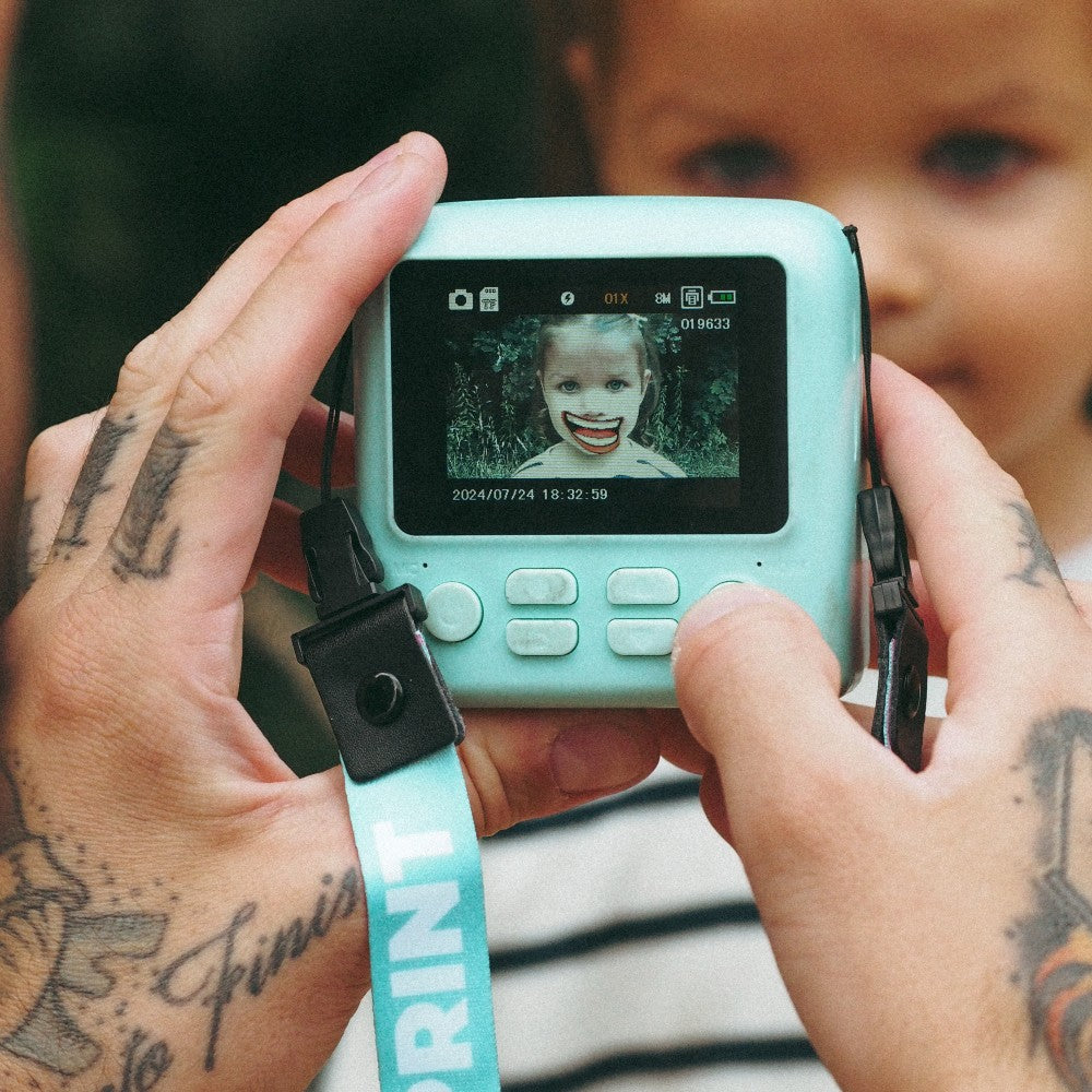 Aparat foto-video instant digital pentru copii, Pixiprint, MOB Paris, Turcuaz