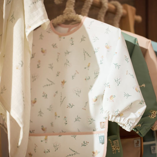 Bavetă diversificare bebeluși cu mâneci, Lovely Birds, Jollein, 6 luni+