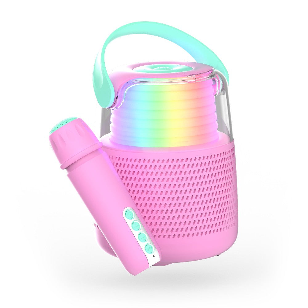 Boxă Bluetooth cu efecte de lumini și microfon, Set Karaoke, MOB Paris, Roz