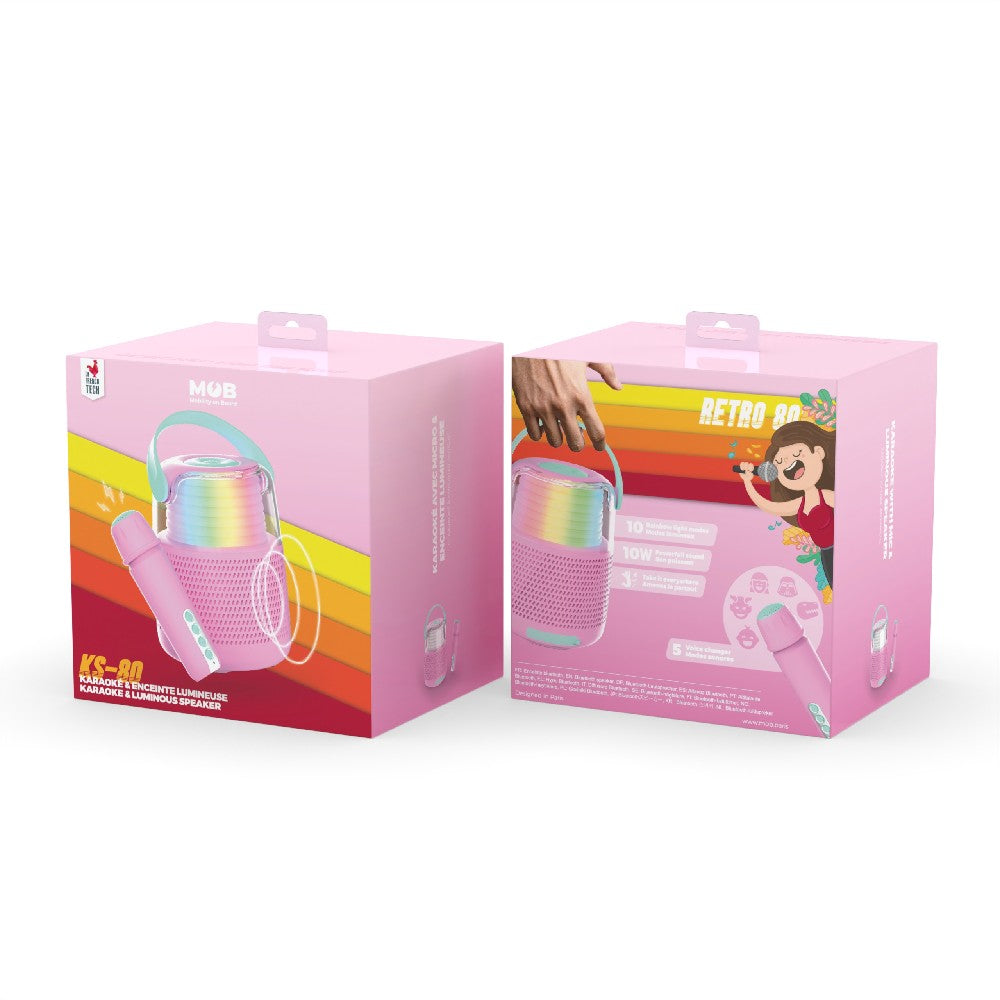 Boxă Bluetooth cu efecte de lumini și microfon, Set Karaoke, MOB Paris, Roz