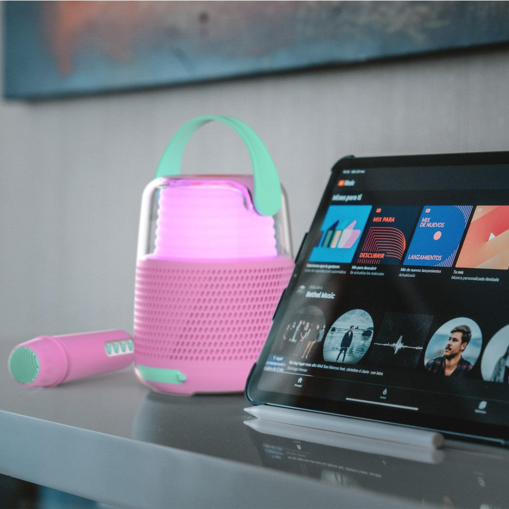 Boxă Bluetooth cu efecte de lumini și microfon, Set Karaoke, MOB Paris, Roz