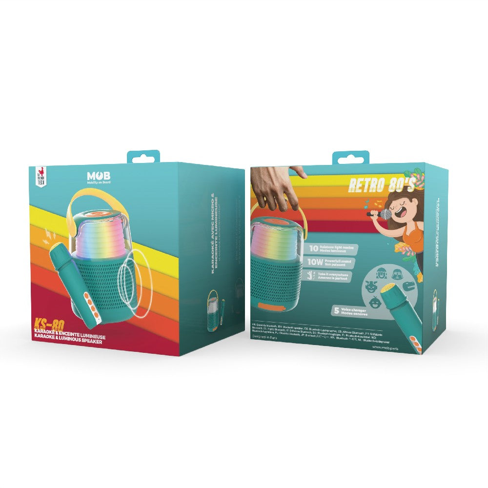 Boxă Bluetooth cu efecte de lumini și microfon, Set Karaoke, MOB Paris, Albastru