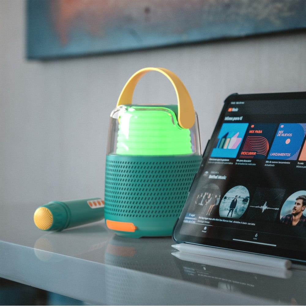 Boxă Bluetooth cu efecte de lumini și microfon, Set Karaoke, MOB Paris, Albastru