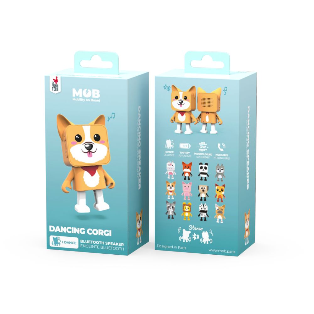 Boxă Bluetooth portabilă copii, Dancing animal-CORGI, MOB, 9.3cm x 6.6cm x 4.2cm, 3 ani+