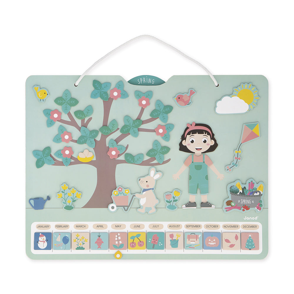 Joc educativ, Calendarul anotimpurilor în engleză, din lemn, Janod, 3 ani+