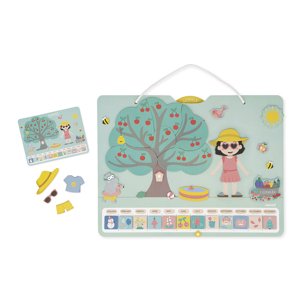 Joc educativ, Calendarul anotimpurilor în engleză, din lemn, Janod, 3 ani+