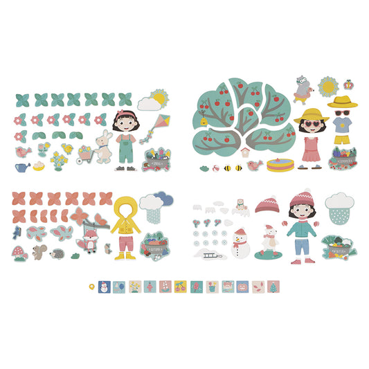 Joc educativ, Calendarul anotimpurilor în engleză, din lemn, Janod, 3 ani+