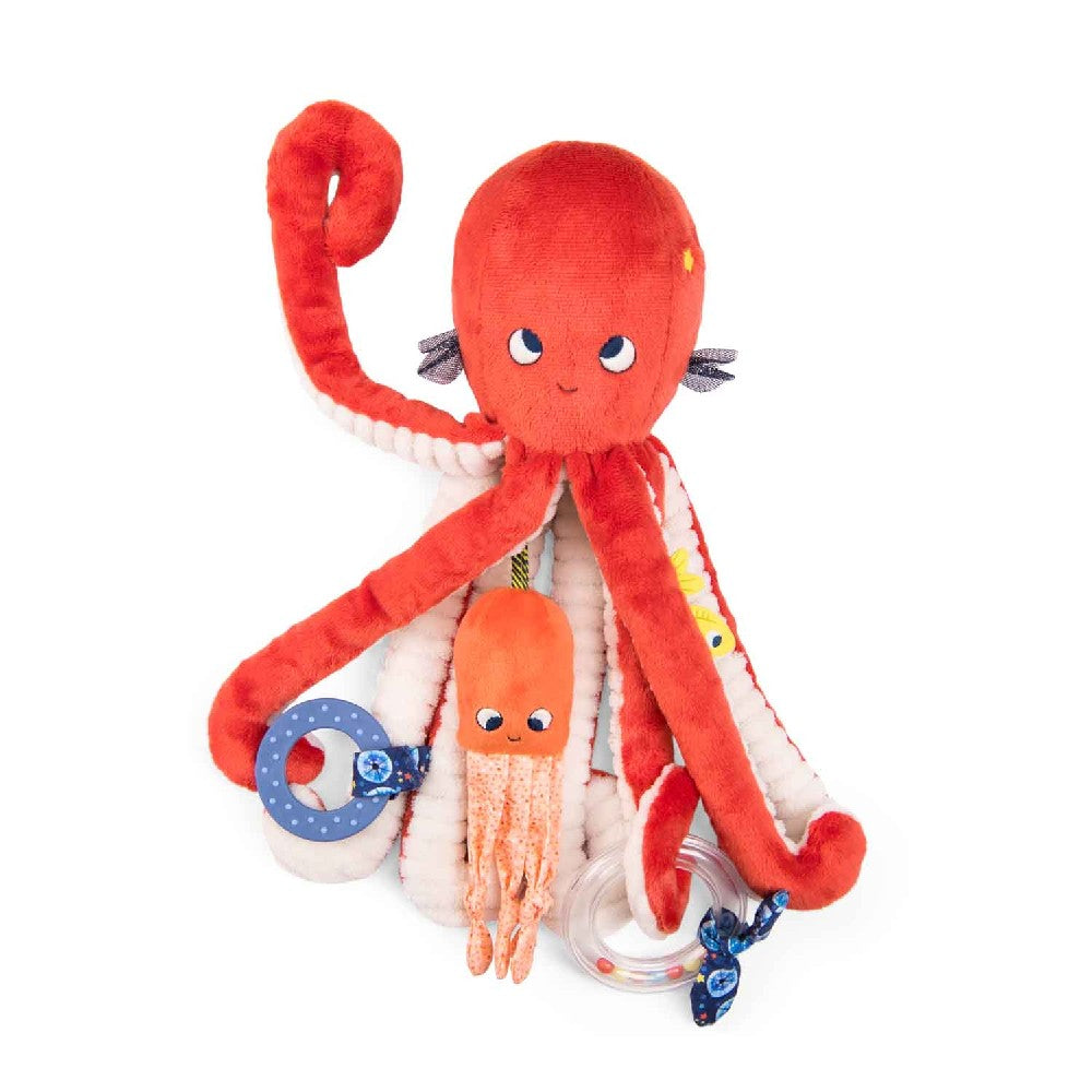 Caracatiță moale de pluș cu jucării și activități senzoriale pentru bebeluși, Aventurile Pauliei, Moulin Roty, 0 luni+