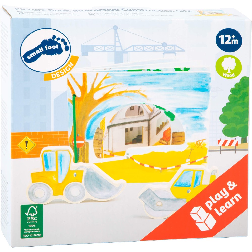 Carte interactivă din lemn, Small Foot, Micul șantier, 12 luni+