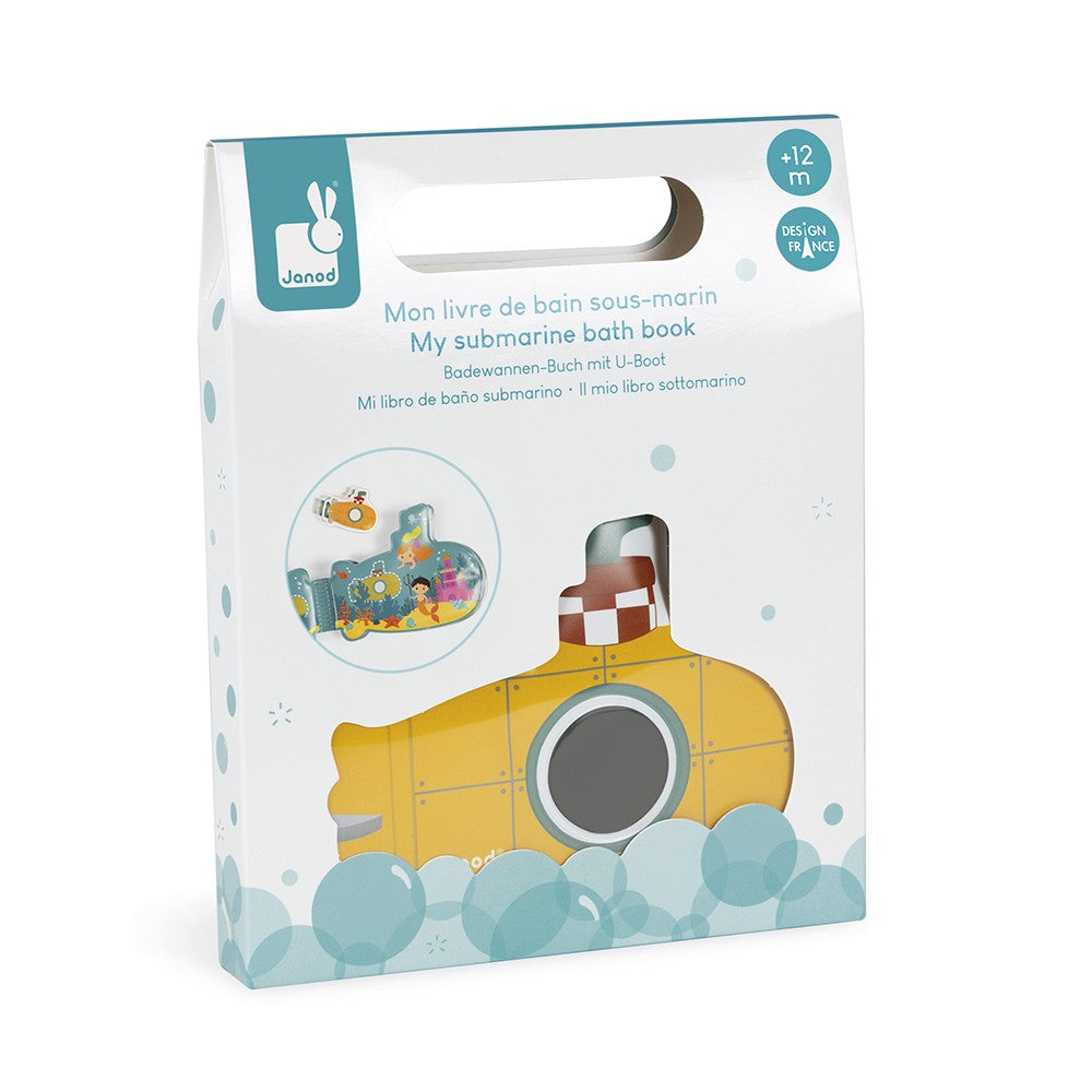 Cărticică de baie, Jucărie pentru bebeluși, Submarin, Janod, 8 ilustrații, 12 luni+