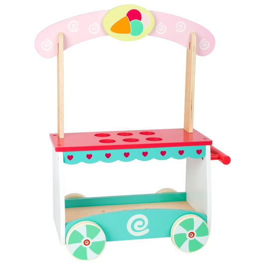 Cărucior de înghețată din lemn pentru copii, 19 piese, Small Foot, 3 ani+