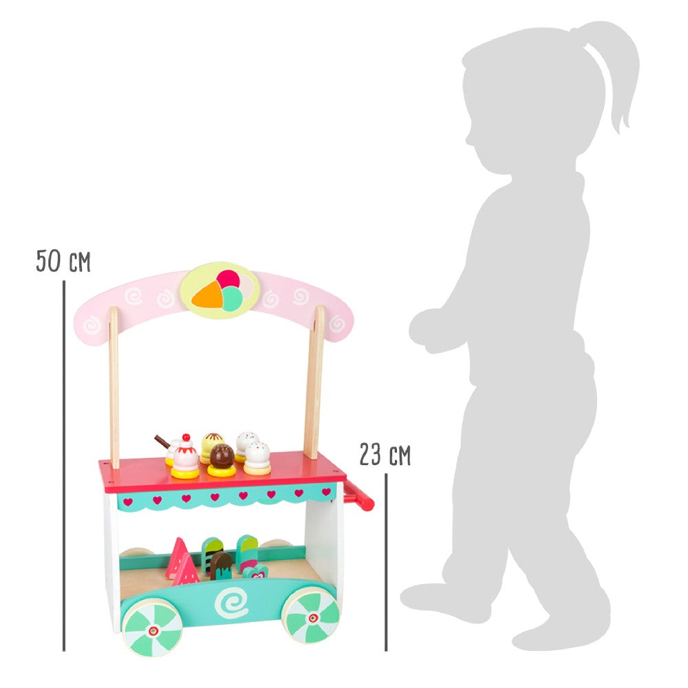Cărucior de înghețată din lemn pentru copii, 19 piese, Small Foot, 3 ani+