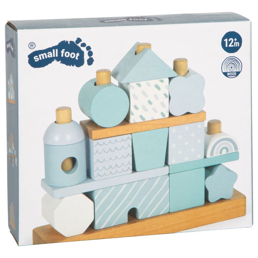 Căsuță de stivuire din lemn, Small Foot, Albastru, 12 luni+