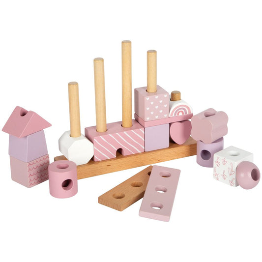 Căsuță de stivuire din lemn, Small Foot, Roz, 12 luni+