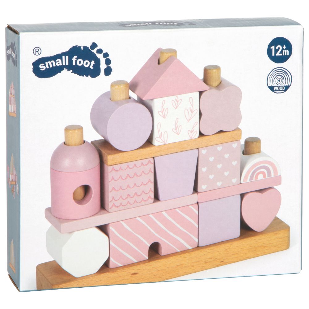 Căsuță de stivuire din lemn, Small Foot, Roz, 12 luni+