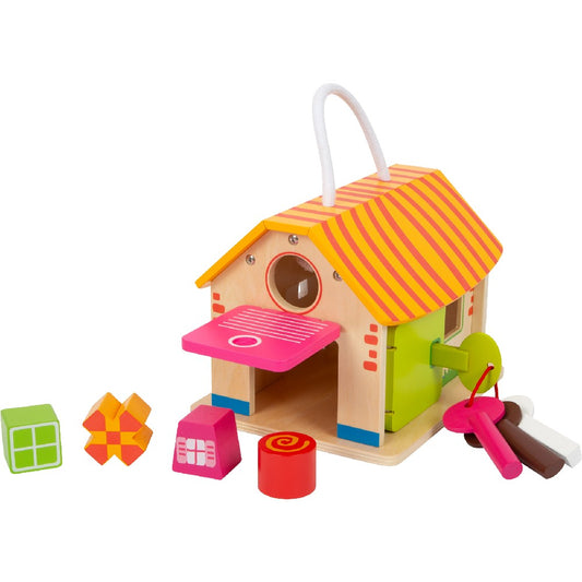 Căsuță din lemn cu activități motorii, Small Foot, 9 piese, 12 luni+