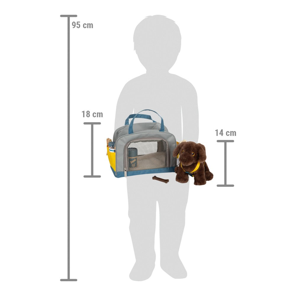 Cățeluș de pluș cu geantă de transport și set de îngrijire, Small Foot, 14 piese, 2 ani+
