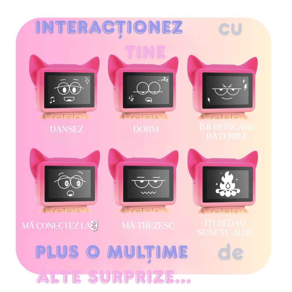 Ceas cu alarmă interactiv și boxă portabilă, Dancing Clock, Roz, MOB Paris
