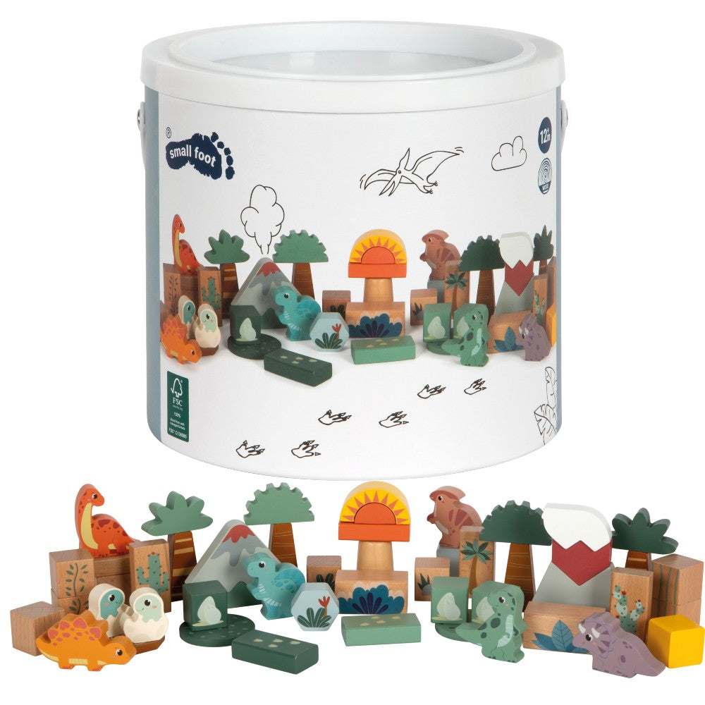 Cuburi de construcție din lemn, Small Foot, Dino, 50 piese,FSC, 12 luni+