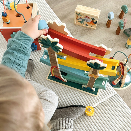 Cuburi de construcție din lemn, Small Foot, Dino, 50 piese,FSC, 12 luni+