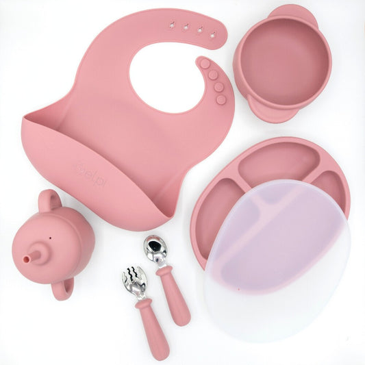 Set complet diversificare, Elpi, Flamingo, 6 piese, Roz pudrat, 6 luni+