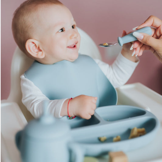 Set diversificare farfurie silicon cu tacâmuri, Elpi, Sky, 3 piese, 6 luni+