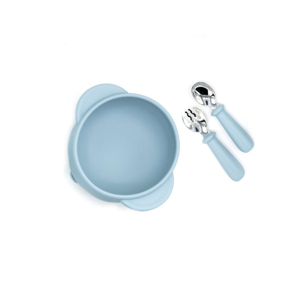 Set diversificare bol silicon cu tacâmuri, Elpi, Sky, 3 piese, 6 luni+