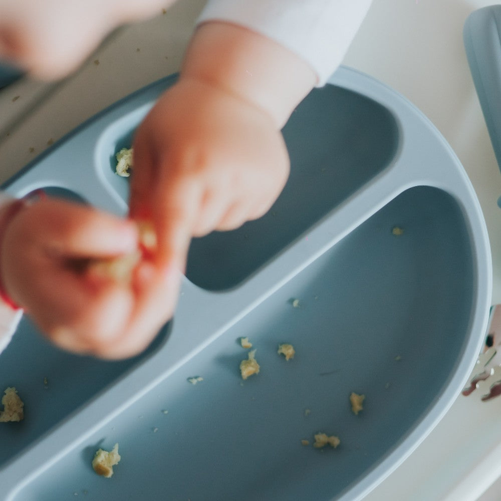 Set diversificare farfurie silicon cu tacâmuri, Elpi, Sky, 3 piese, 6 luni+