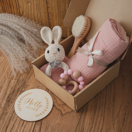 Set 6 accesorii nou-născut, Hello World, Roz, 0 luni+