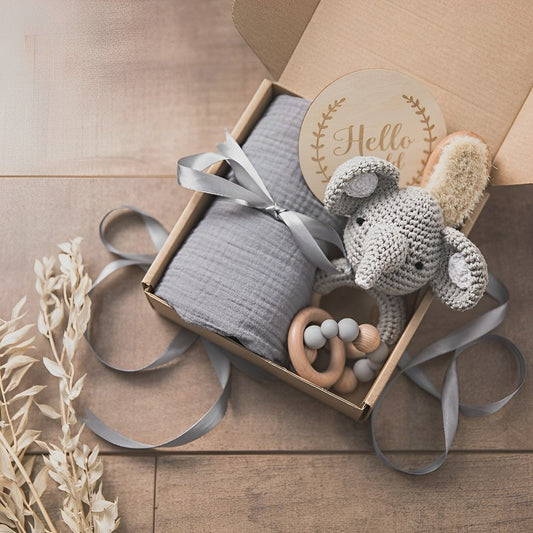 Set 5 accesorii nou-născut, Hello World, Gri, 0 luni+