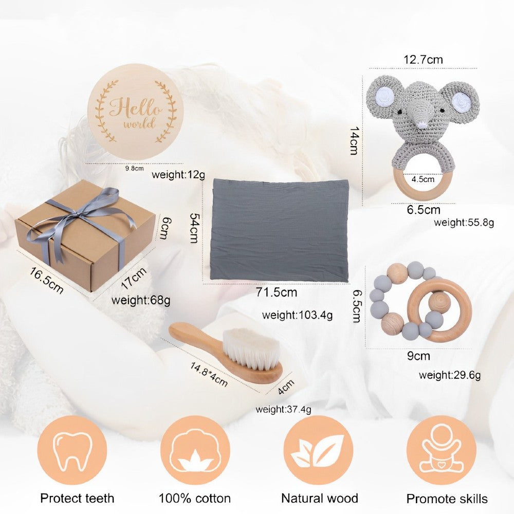 Set 5 accesorii nou-născut, Hello World, Gri, 0 luni+