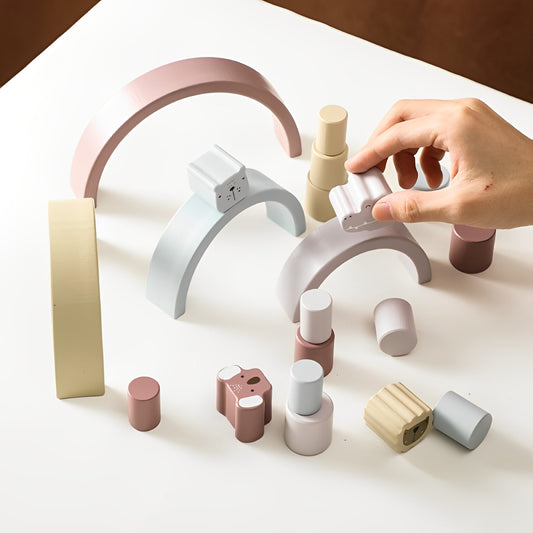 Jucărie de stivuire și echilibru din lemn, Montessori, cu 22 de piese, 3 ani+