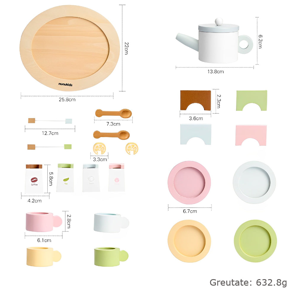 Jucărie din lemn, Set de ceai, Nunukids, 25 piese, 3 ani+