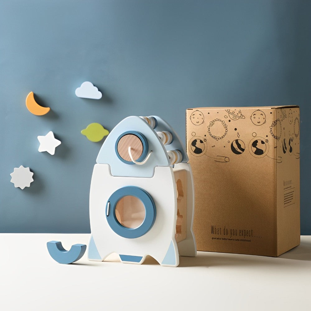 Rachetă spațială din lemn, Cub activități 5in1, Abac, 12 luni+