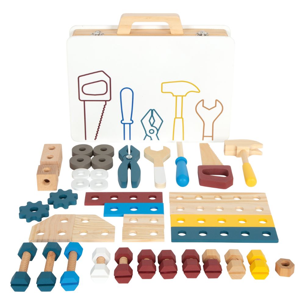 Geantă cu unelte pentru copii, Micii constructori, Small Foot, 49 piese, 3 ani+
