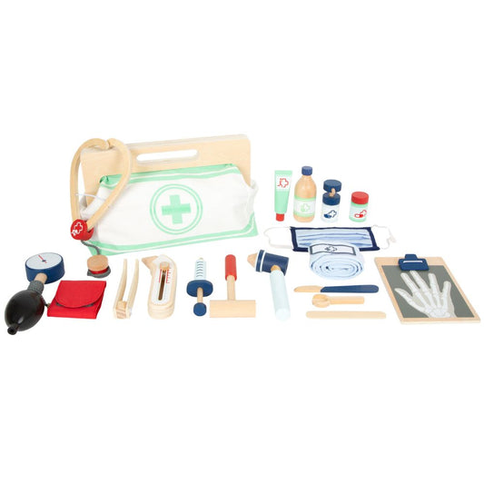 Geantă de doctor cu accesorii din lemn, Small Foot, 18 piese, 3 ani+
