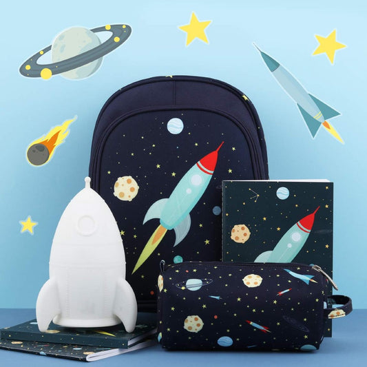 Ghiozdan copii cu 2 compartimente, Space, A Little Lovely Company, 5-8 ani, 27 x 32