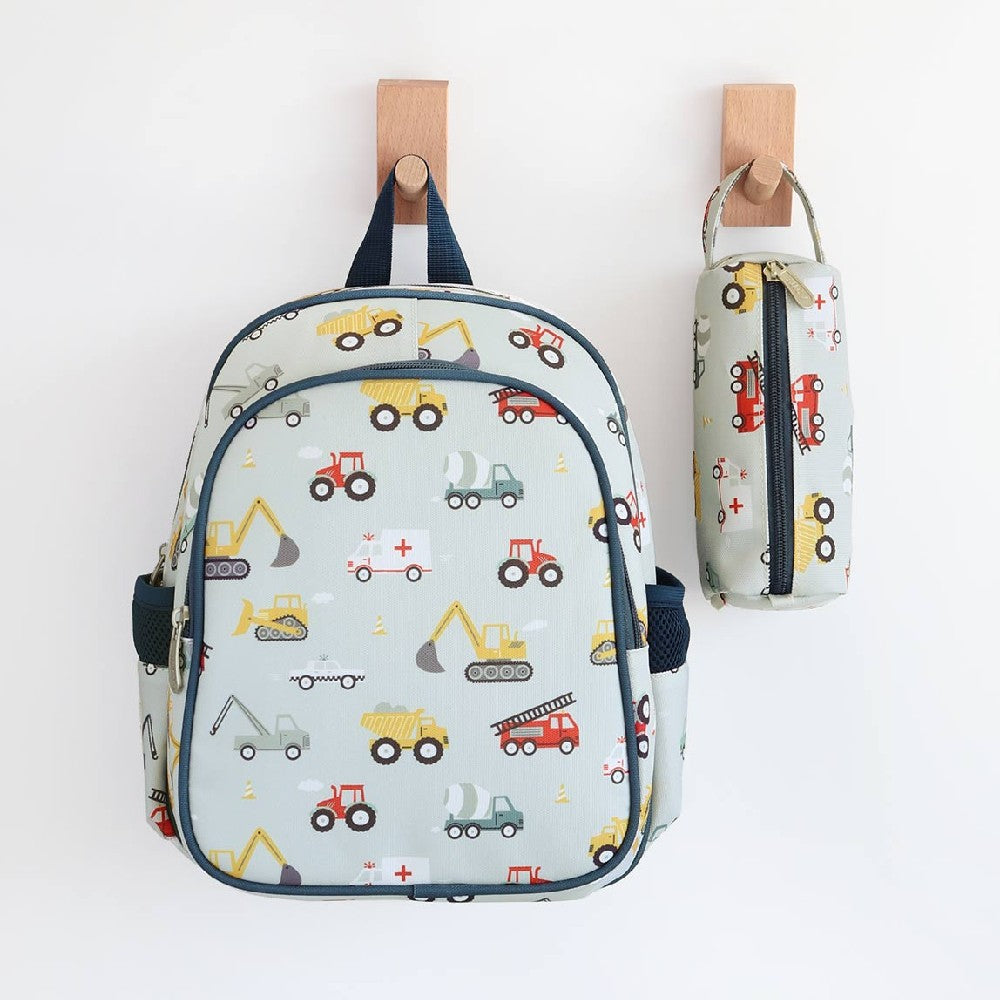 Ghiozdan copii cu 2 compartimente, Vehicule, A Little Lovely Company, 3-7 ani