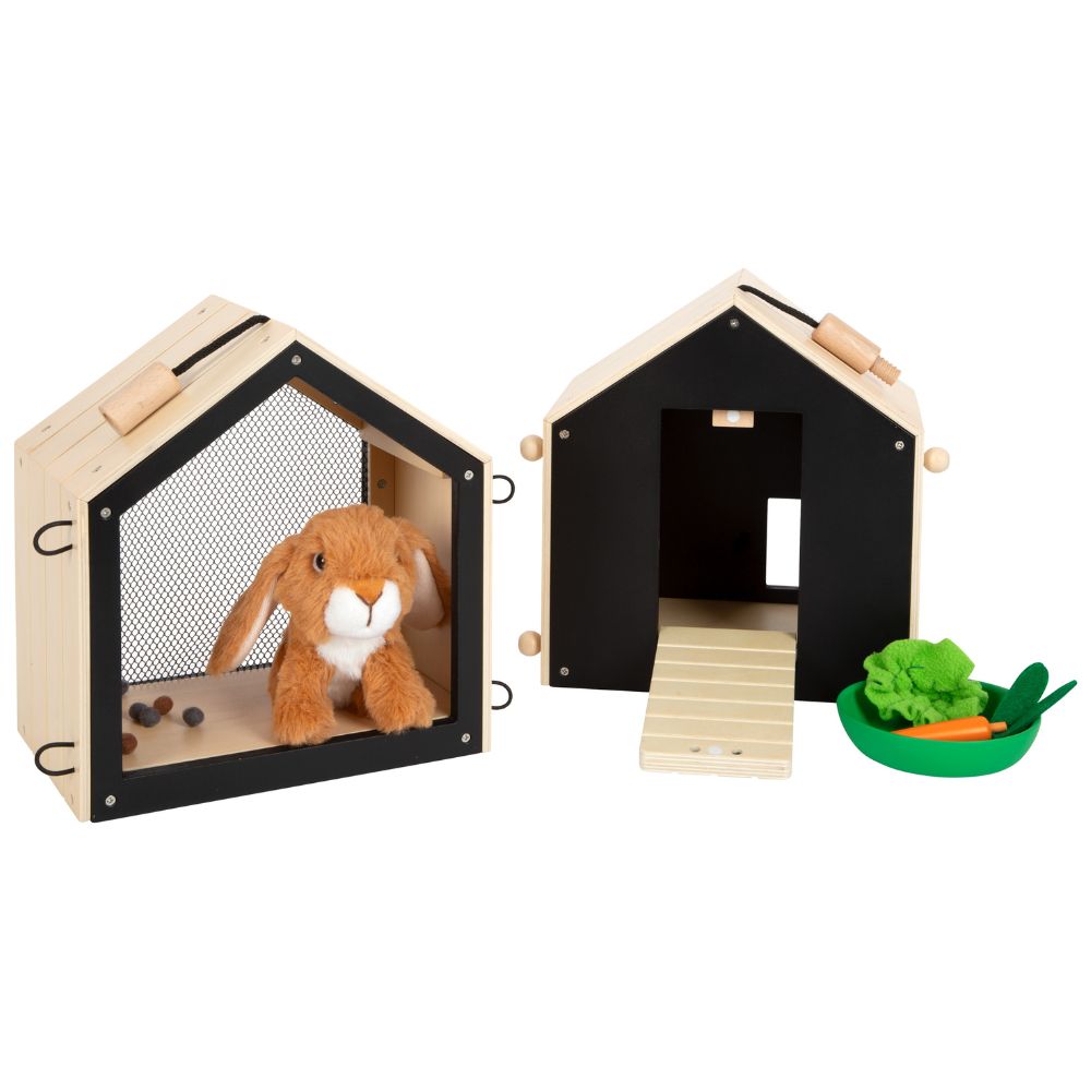 Iepuraș de pluș cu căsuță cu gard de plasă și accesorii, Small Foot, 16 piese, 3 ani+