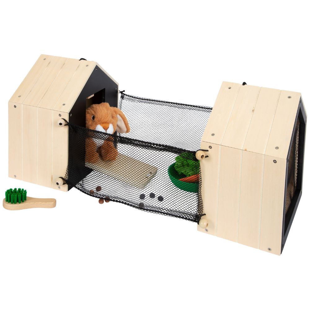 Iepuraș de pluș cu căsuță cu gard de plasă și accesorii, Small Foot, 16 piese, 3 ani+