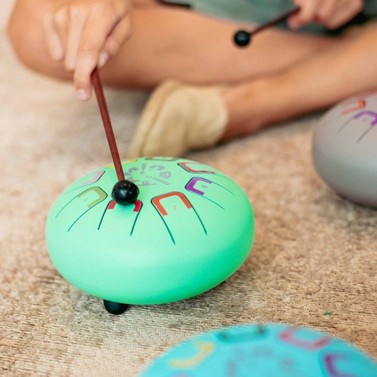 Instrument muzical copii-Tobă metalică, TAMBÚ, Baby TEAL PEAL, JuegaConmigo, 6"